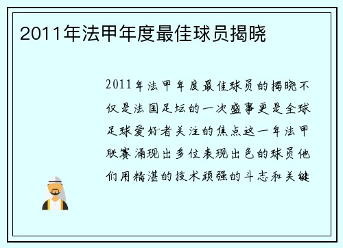 2011年法甲年度最佳球员揭晓